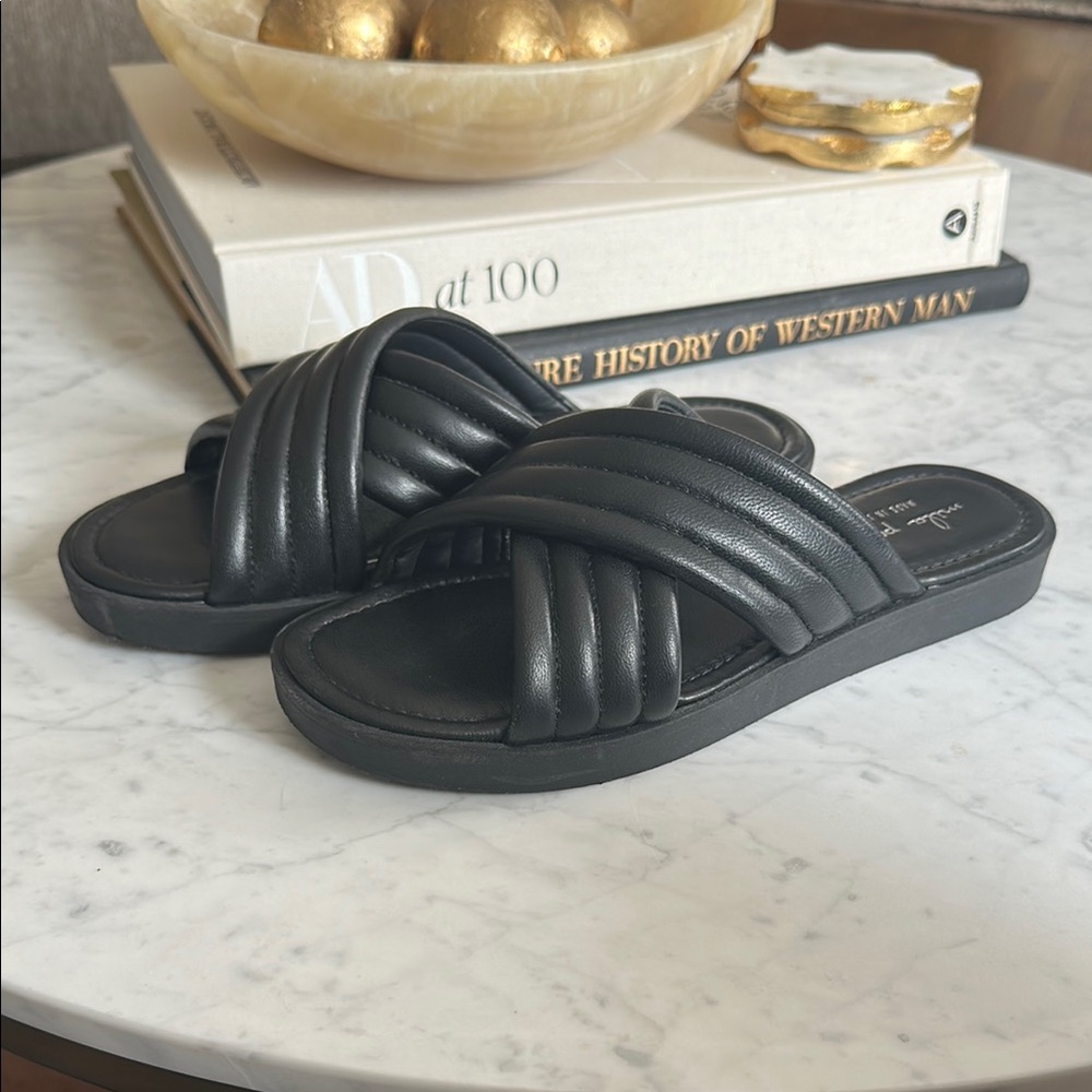 Black Quilted Slide Sandals